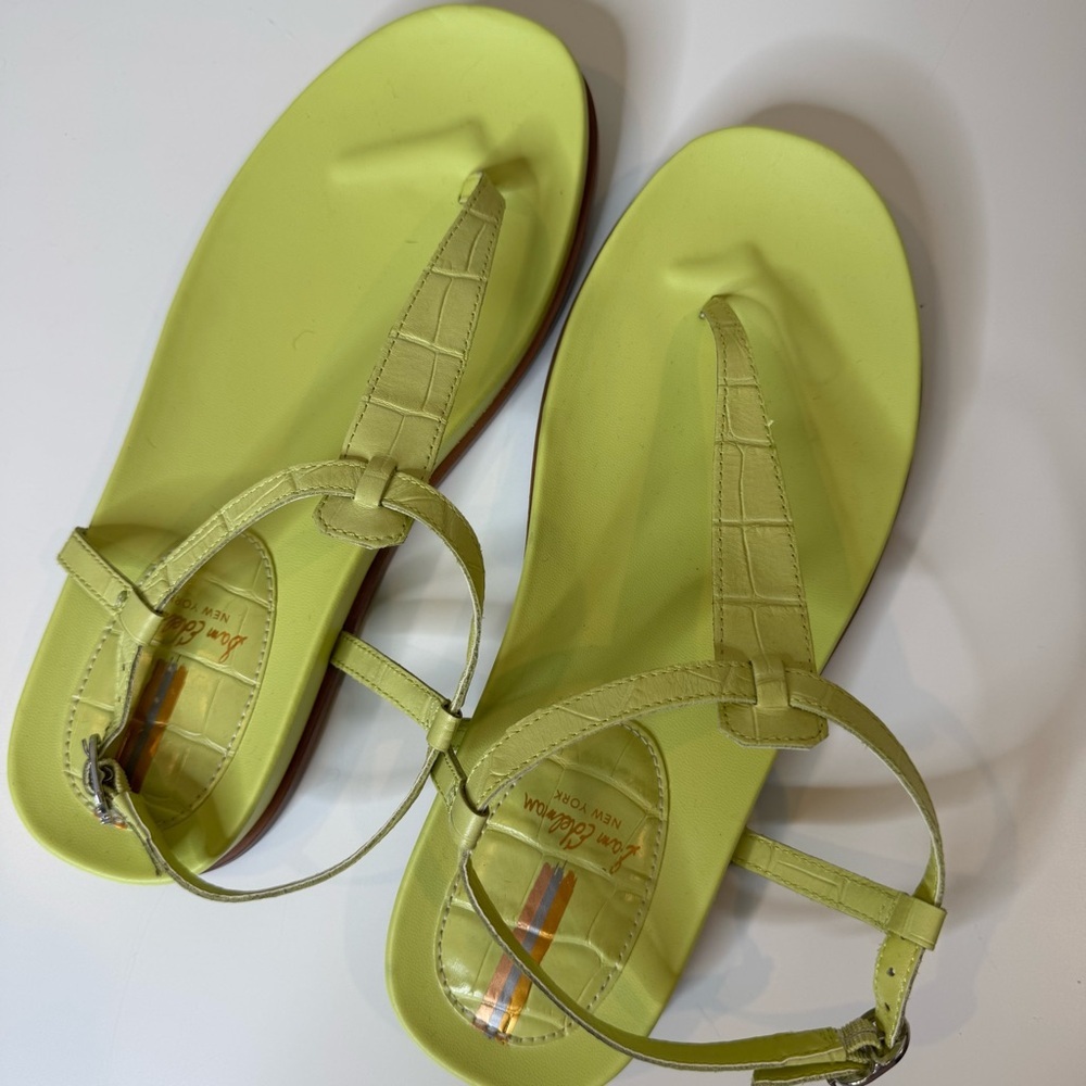 Sam Edelman Womens Kiwi Green Leather Buckle Flat T Strap Sandals Sz 8